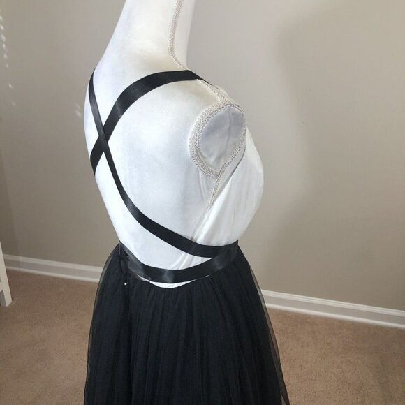 Asos Tulle Dress Size 8 Black White Ballerina Prom Fairie Ribbon Wrap Bodice - Picture 10 of 12